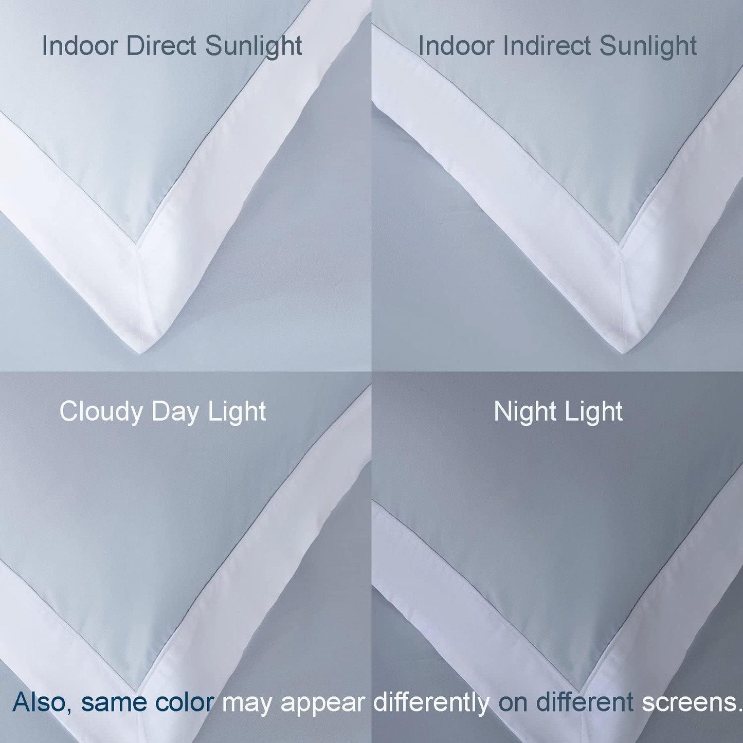 ® 100% Luxury Long-Staple Cotton Pillow Sham/Pillowcase, Set of 2, with Envelope Closure on the Back, White + Misty Blue, Queen Size