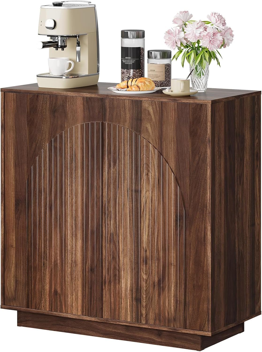 Buffet Cabinet, Sideboard Buffet Cabinet with Storage, Coffee Bar Cabinet, Push-To-Open Doors & Adjustable Internal Shelf, Buffet Table for Kitchen, Dining Room, Walnut MCB01HT