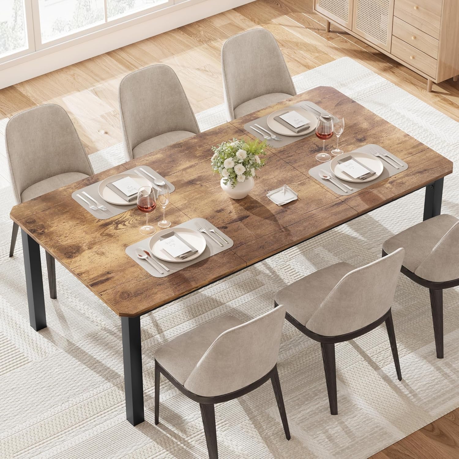 78 Inch Long Kitchen Table for 6-8, Dining Room Table for Kitchen Living Room, Large Rectangular Dinner Tables, Industrial Indoor Restaurant Tables with Sturdy Metal Frame(Only Table)