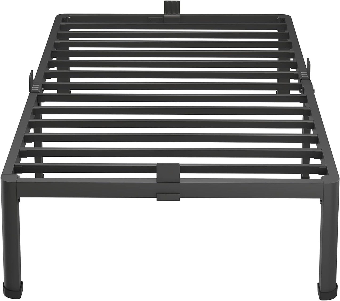 18 Inch Twin Bed Frames with round Corner Legs Mattress Slide Stopper No Box Spring Needed Heavy Duty Metal Platform Bed Frame Under-Bed Storage Space, 3000 LBS Steel Slats Support