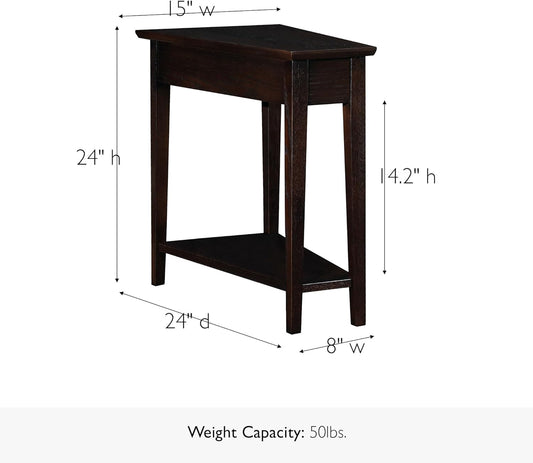 Teegan Solid Wood Recliner Wedge End Side Table with Shelf, Chocolate Oak Brown, Perfect for Living Rooms, Bedrooms, and Small Spaces – , 10074-CH