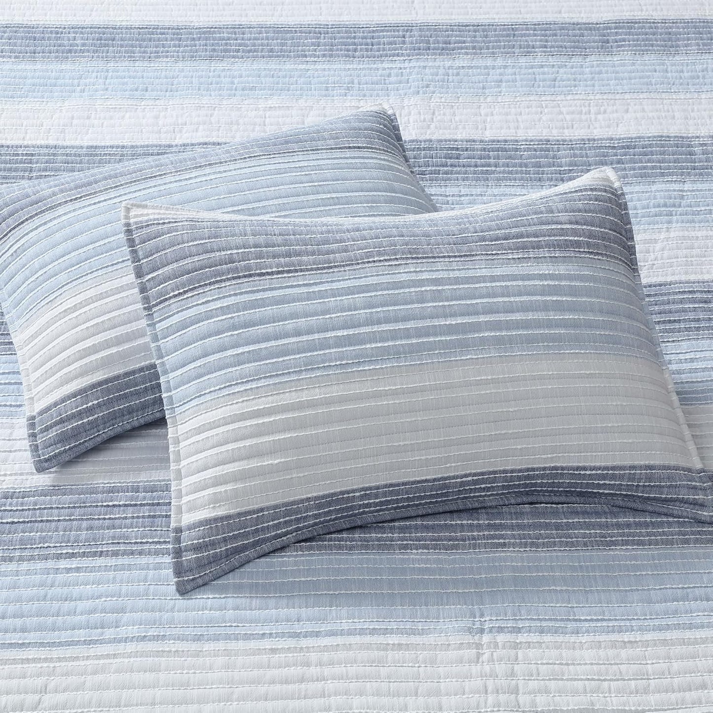 – Sand Stripes Blue King Pillow Sham Set of 2 – 20X36In – Textured Stripe – Blue and White – Cotton – Tie Closure
