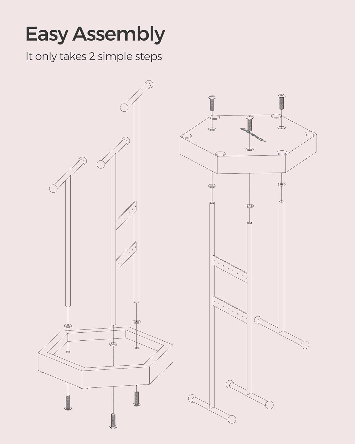 Jewelry Holder, Jewelry Organizer, 3 Tiers and 1 Tray, Jewelry Display Stand with Metal Frame, Necklace Earring Bracelet Holder, for Rings, Pale Gold and White UJJS003A01