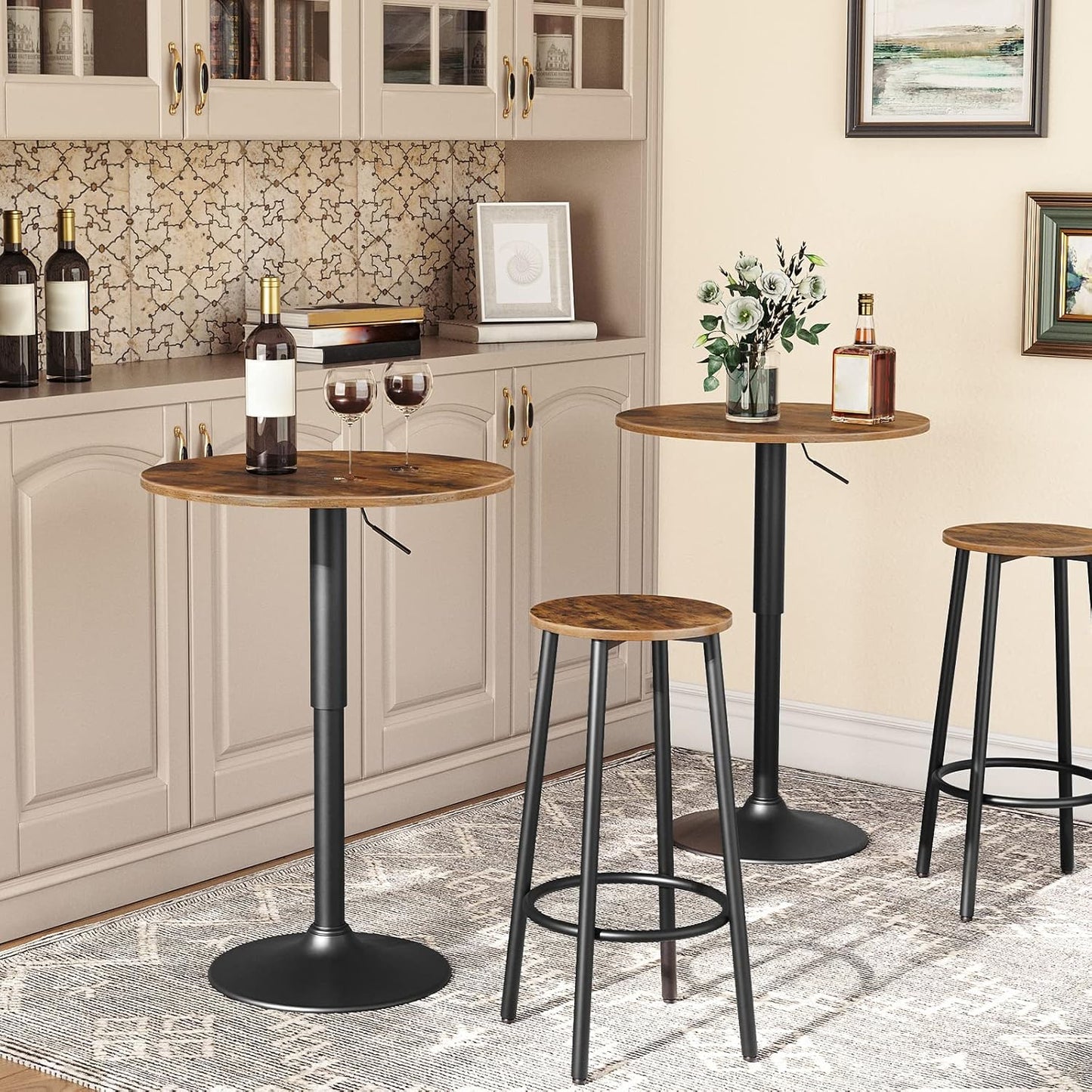 Bar Stools, Set of 2 Bar Chairs, Kitchen round Height Stools with Footrest, Breakfast Bar Stools, Sturdy Steel Frame, for Dining Room, Kitchen, Party, Easy Assembly, Rustic Brown BF03BY01