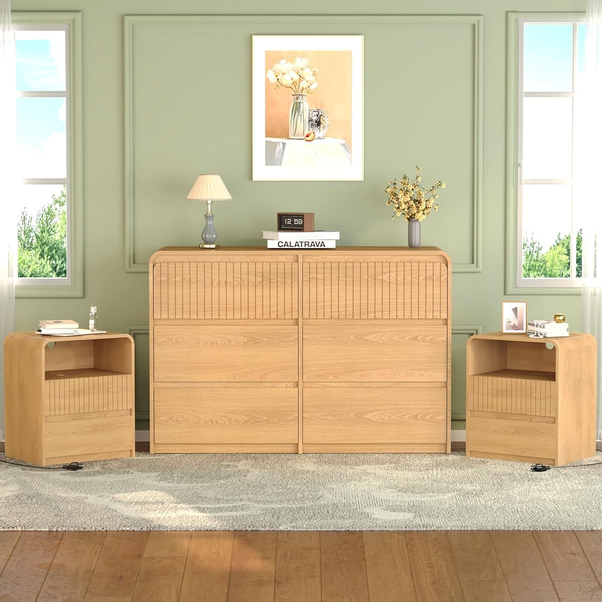 6 Drawer Dresser and Nightstand Sets 3-Piece, 48