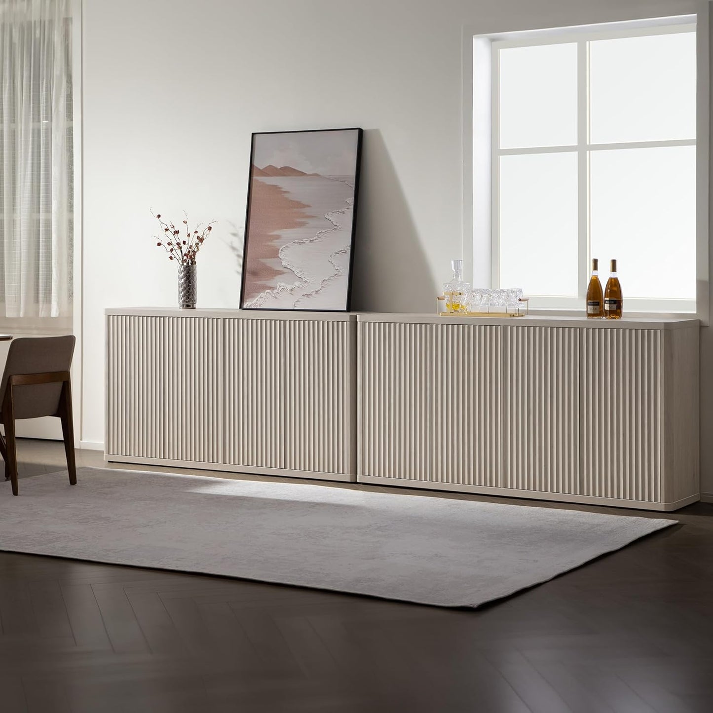 Buffet Cabinet with Storage Accent Sideboard with 4 Doors 66.3" Wide Fluted Credenza Modern Buffet Table Media Console Cabinet Entryway Cabinets for Living Room Kitchen Dining Room Hallway