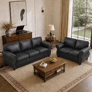 88"W Living Room Furniture Sets, 3-Seater&Loveseat, Grey, view 2
