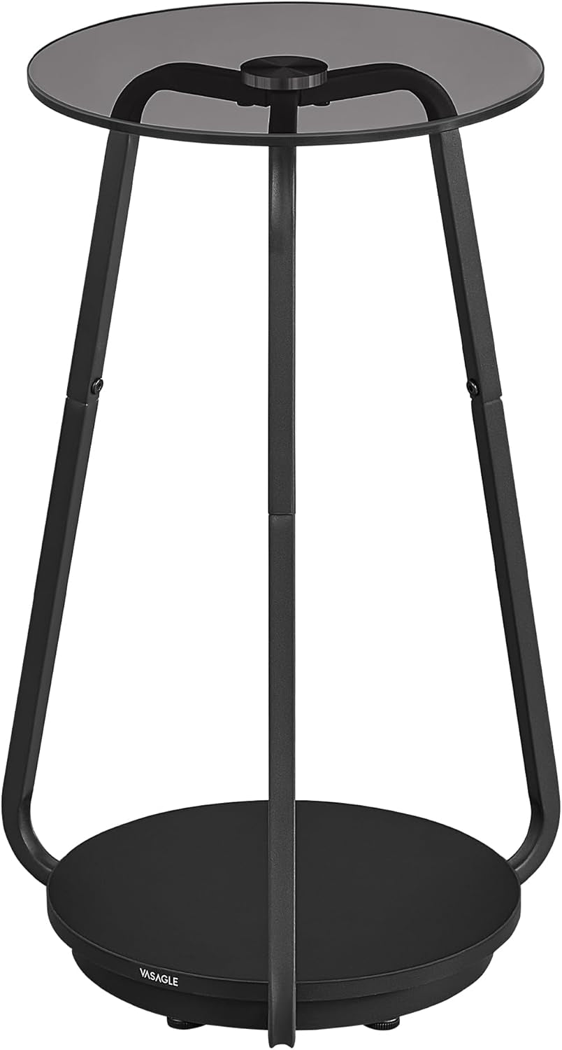 round Side Table, 2-Tier Nightstand, End Table with Glass Top and Particleboard Shelf, Cocktail Table, for Living Room, Bedroom, Small Spaces, Modern Style, Slate Gray ULET287B16