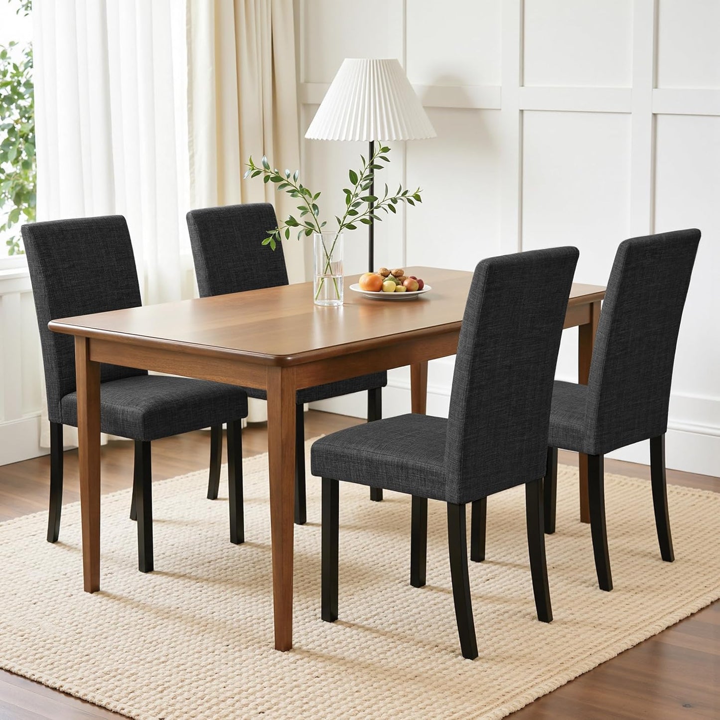 Black upholstered parson dining chairs with solid wood legs, set of 4, view 9