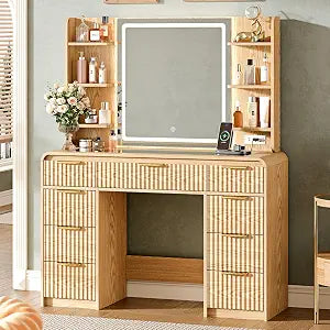 43" Makeup Vanity Desk with Mirror and Lights&Power Outl, view 2