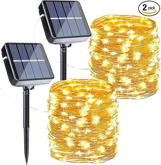 Solar Fairy Lights, 2-Pack Total 80FT 240LED Solar String Lights Outdoor Waterproof 8 Lighting Modes for Patio Fence Party Garden Yard Home Holiday Tree Outdoor Decoration (Warm White)