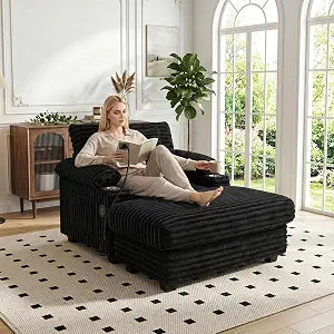Chaise Lounge Chair with Adjustable Backrest, Storage Ottoman, view 2
