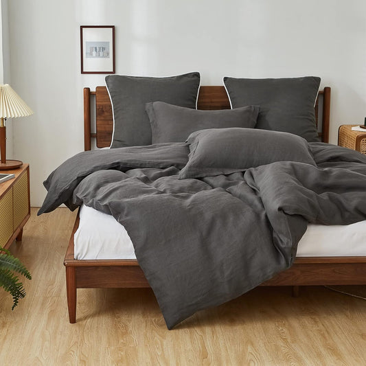 100% Linen Pillow Case King Size Set of 2, Dark Grey Pillow Covers with Overlap Closure, Luxury Breathable Pillowcases Protectors Suitable for All-Season (20" X 36", Dark Grey)