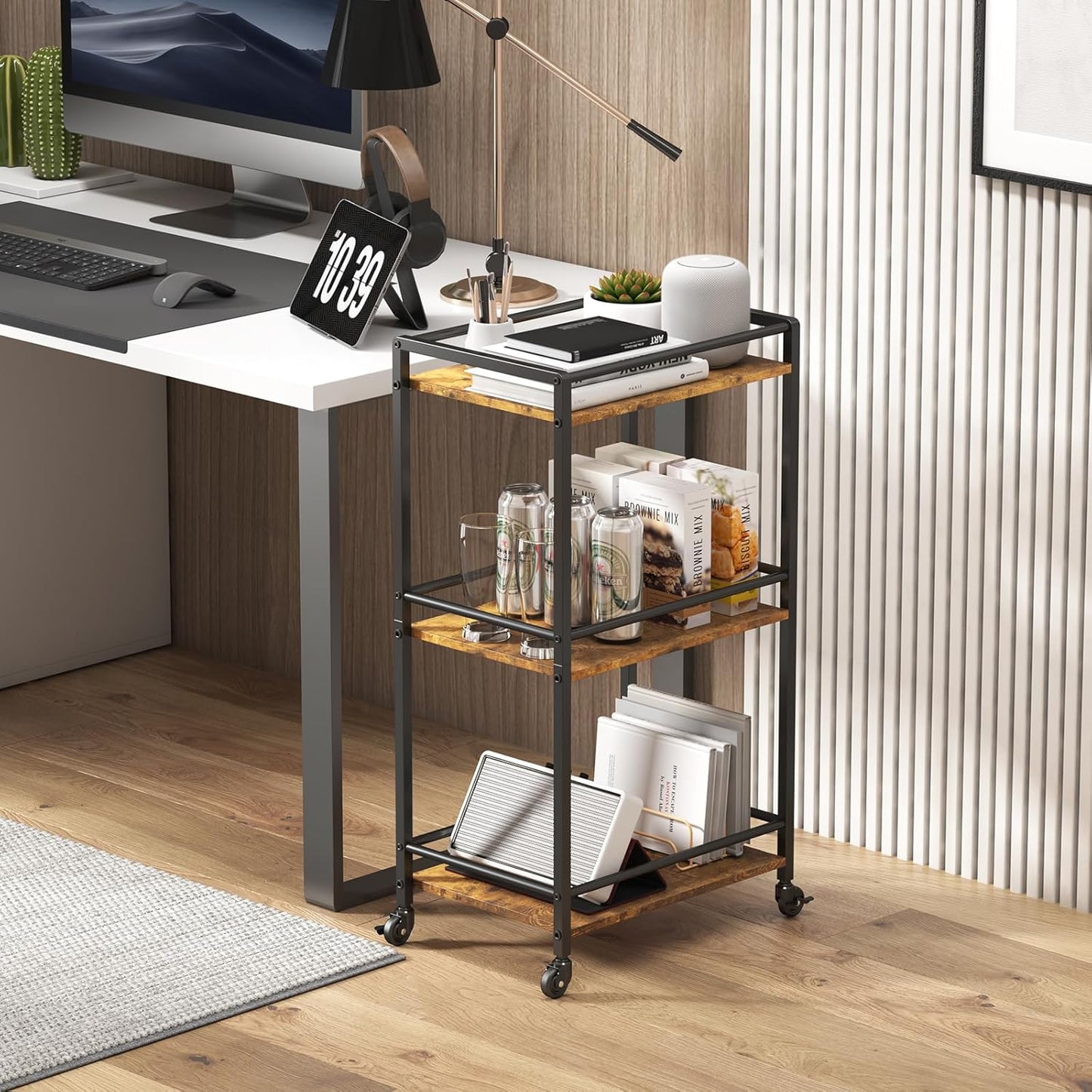 Bar Cart for the Home, 3 Tier Small Rolling Wine Cart, Drink Serving Cart with Lockable Wheels, Mini Liquor Utility Cart for Kitchen Dining Living Room, 17" X 11.8" X 32.1", Rustic Brown