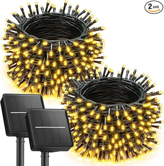 2 Pack Solar String Lights Outdoor Waterproof, 92Ft 240 LED Solar Lights Outdoor with 8 Modes, Outdoor Light Solar Powered for Patio Yard Tree Garden Party Decorations, Warm White