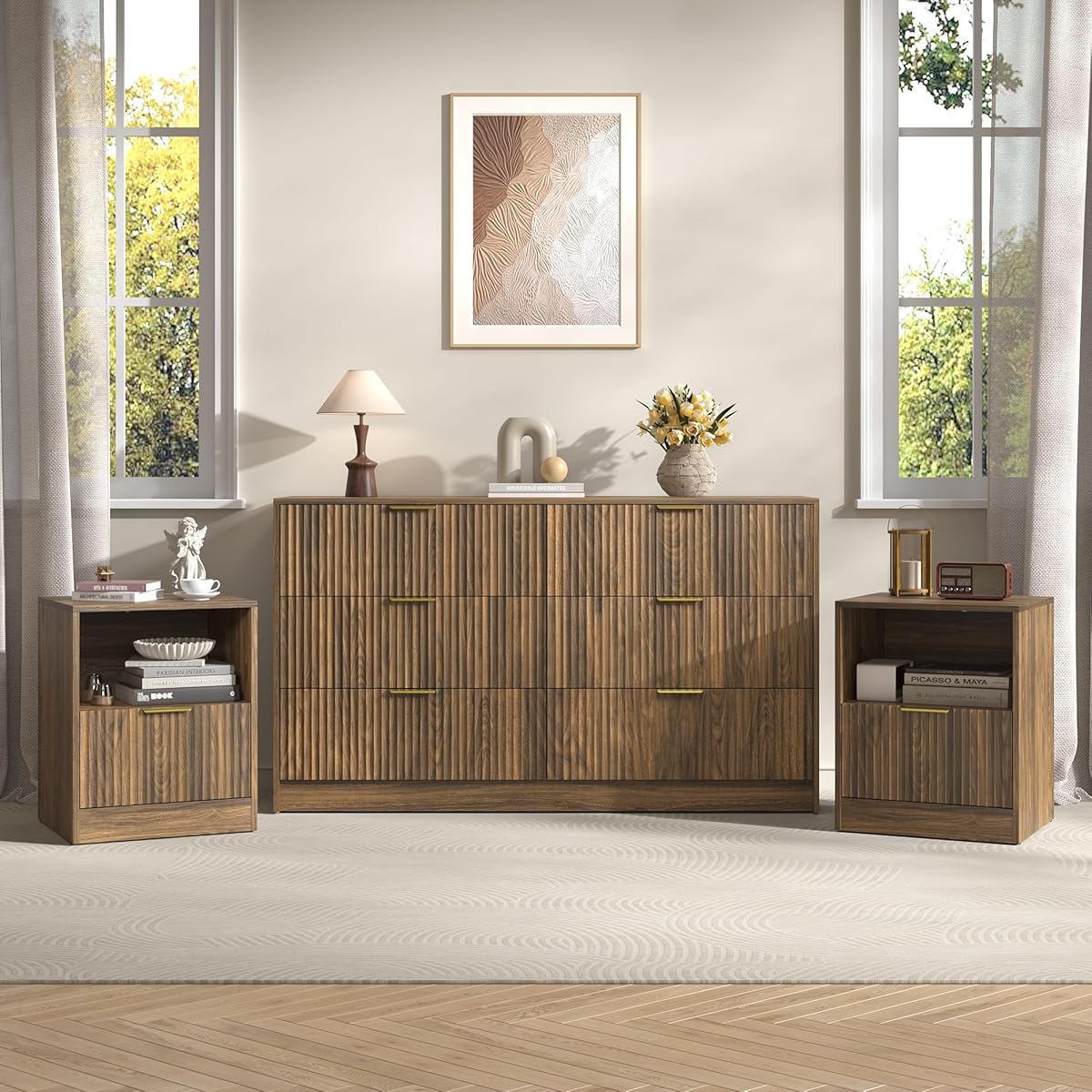 3 piece dresser and nightstand set modern Kappesberg Foster Black 3-Piece Modern Dresser and Nightstand Bedroom Set