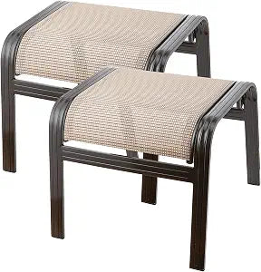 Brown aluminum wicker outdoor patio ottomans, 2 pieces, view 2
