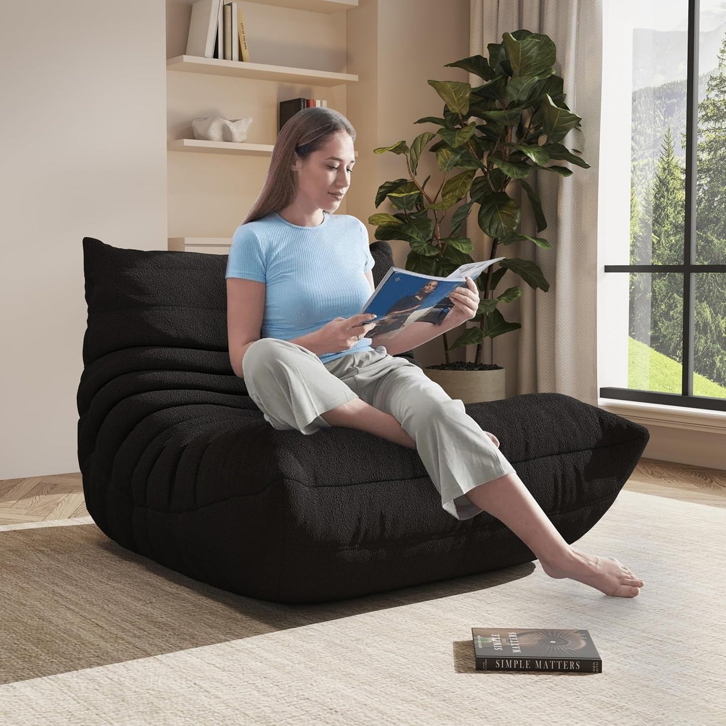 Bean Bag Chair, Oversized Bean Bag Chair for Living Room, Fireside Chair for Adults with Memory Foam Filled, Big Accent Sofa Lounge Floor Sofa for Gaming, Reading, Relax, No Assembly Required. (Grey)