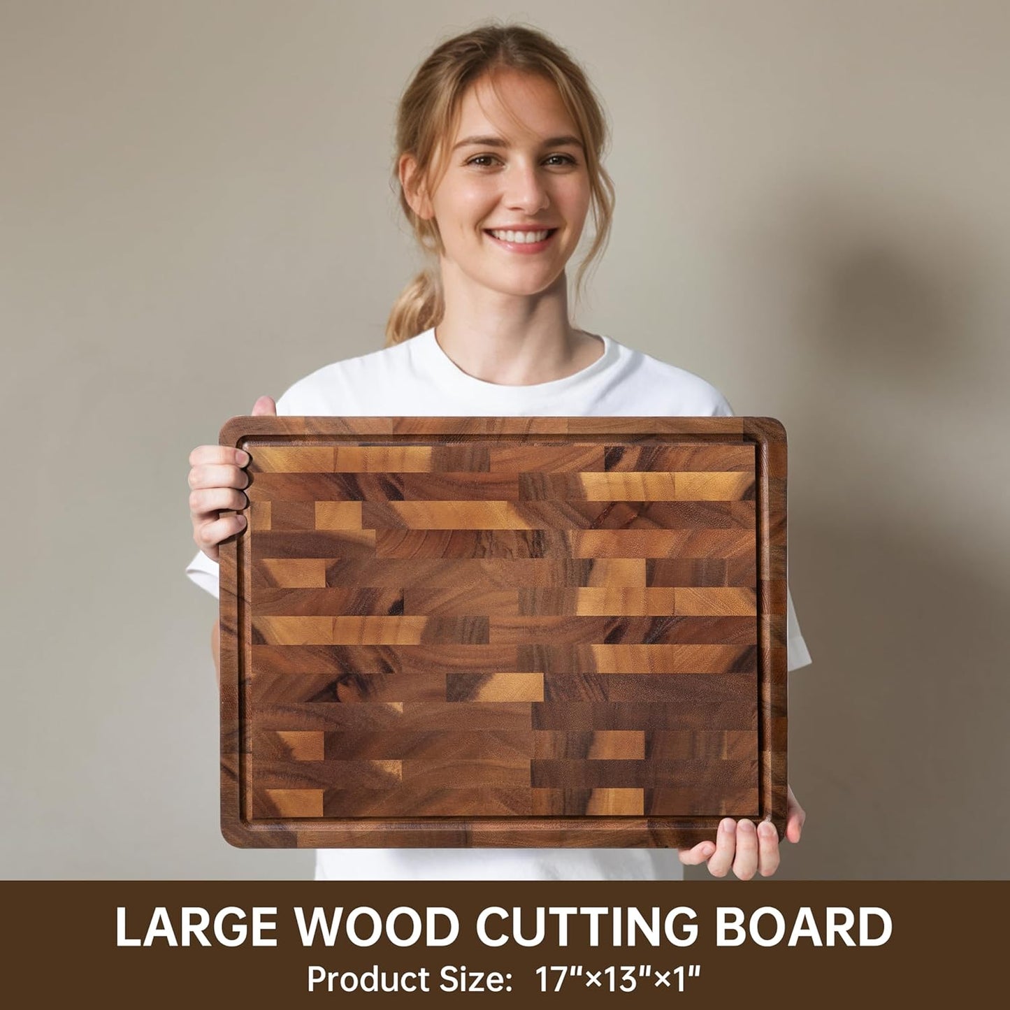 Walnut Wood Cutting Boards for Kitchen, Large Chopping Board Double Sided, End Grain Cutting Board with Handle, Charcuterie Butcher Block for Meal Prep & Serving with Gift Box, 17"×13"×1"