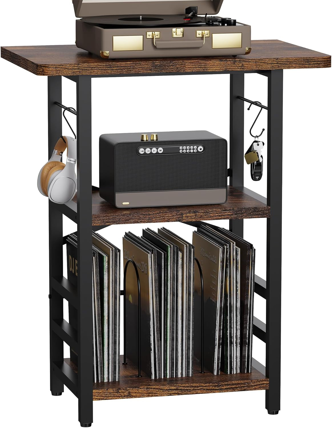 Record Player Stand with Extended Desktop,Large Record Player Table with Vinyl Storage,Turntable Stand with Record Holder Vinyls Display Shelf for Music Room Studio,Retro