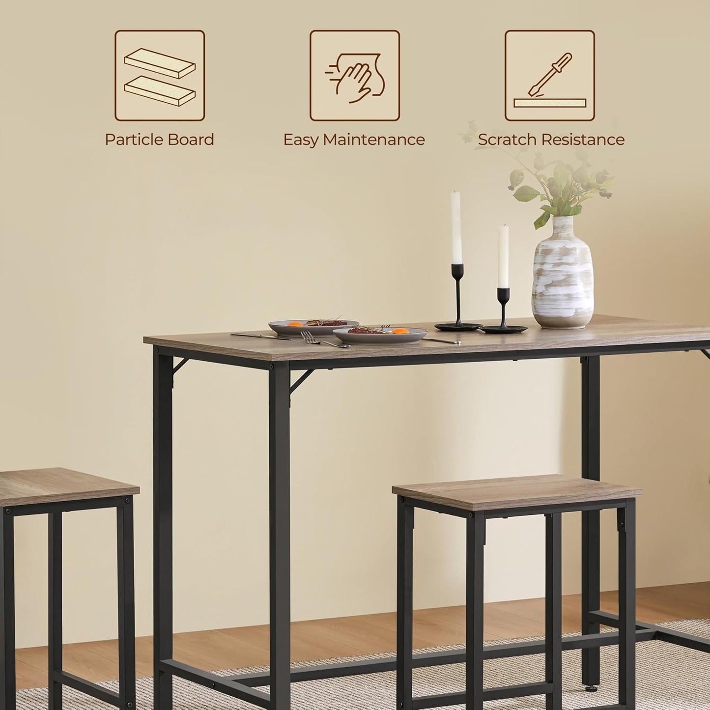 3 Piece Dining Table Set, 47.5" Industrial Pub Table Set, Counter Height Kitchen Table with Bar Stools Set of 2, for Small Space, Apartment