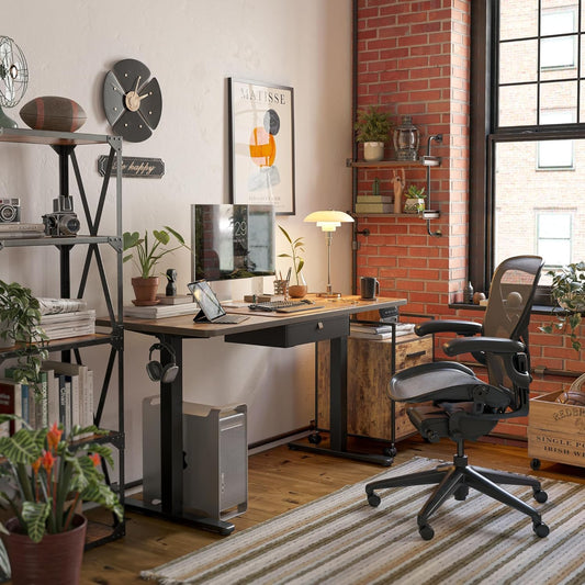 55 X 24 Inches Standing Desk with Drawer, Adjustable Height Electric Stand up Desk with Storage, Sit Stand Home Office Desk, Ergonomic Computer Desk, Rustic Brown Top