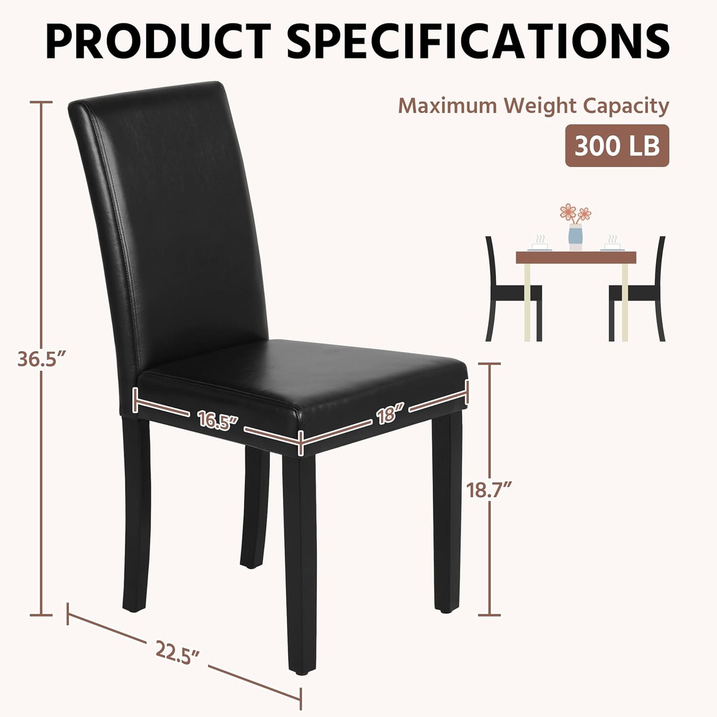 Dining Chairs Set of 4 PU Leather Upholstered Parsons Dining Chairs with Solid Wood Legs for Kitchen/Living Room/Restaurant, Modern Style, Black