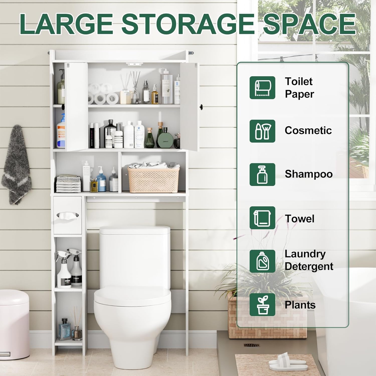 Over the Toilet Storage Cabinet, Farmhouse Storage Cabinet above Toilet Bathroom Organizer, White