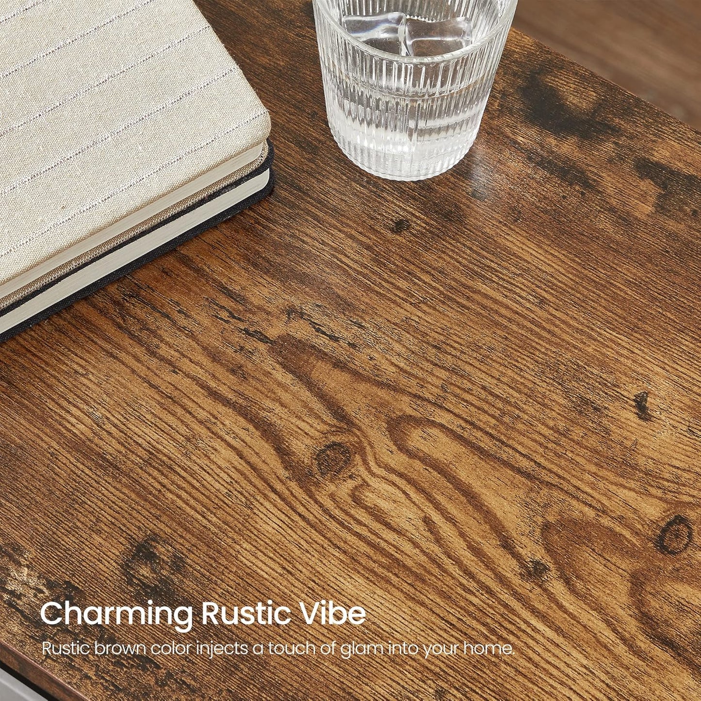 3-Tier Tall Side Table, Small Telephone End Table Stand with 2 Mesh Storage Shelves for Office, Bedroom, Living Room, Kitchen Cart, Rustic Brown and Black