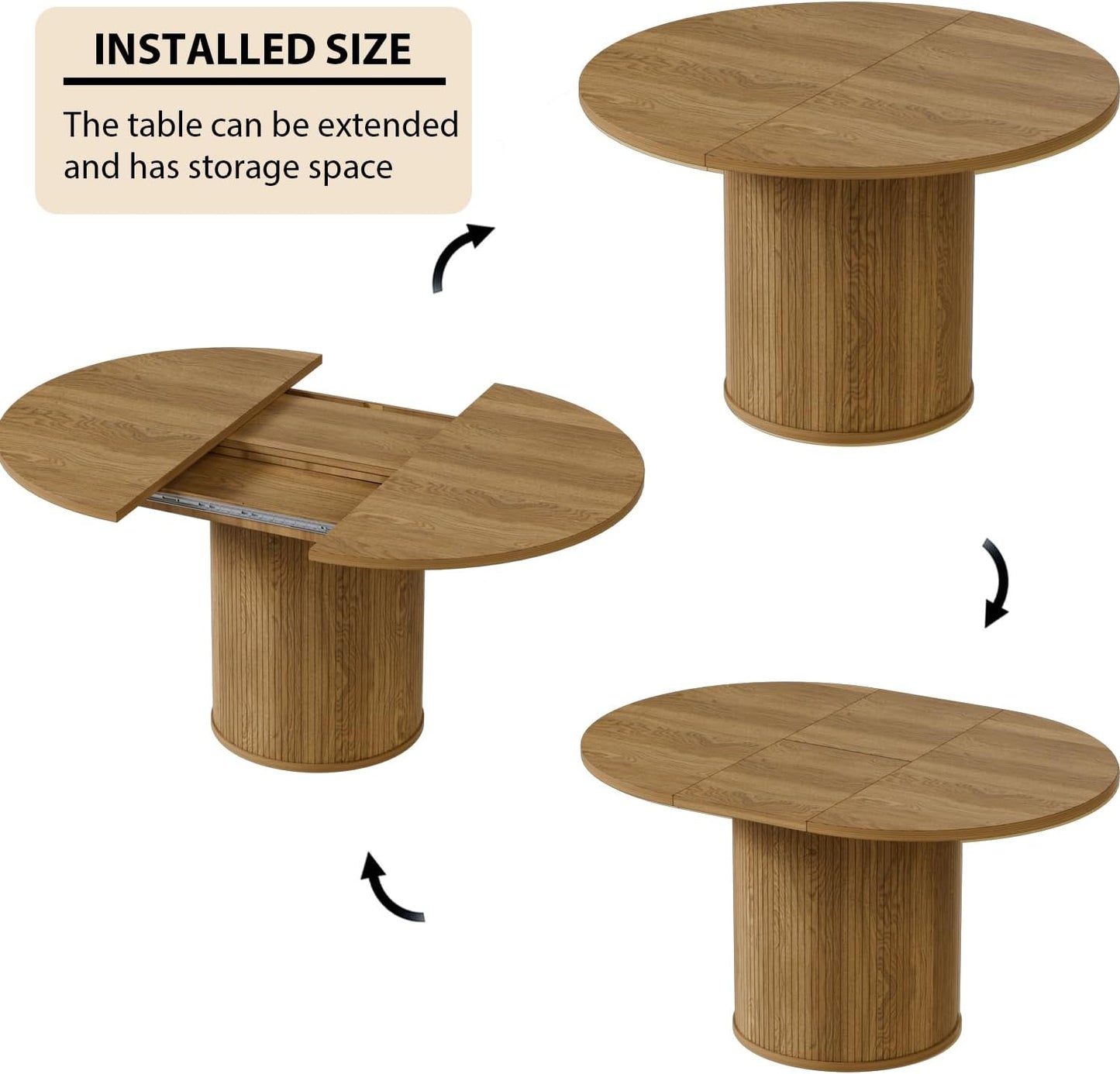 43.3''-59'' Extendable round Dining Table for 4, Modern Farmhouse Expandable Dining Table with Wood Strip Base for Kitchen Living Room,Natural