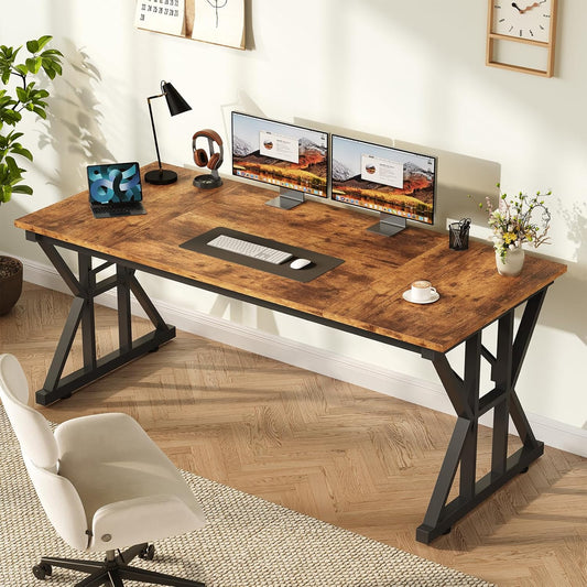 63-Inch Executive Desk, Large Office Desk with Thicken Frame, Computer Desk Modern Simple Desk for Home Office, Rustic Brown