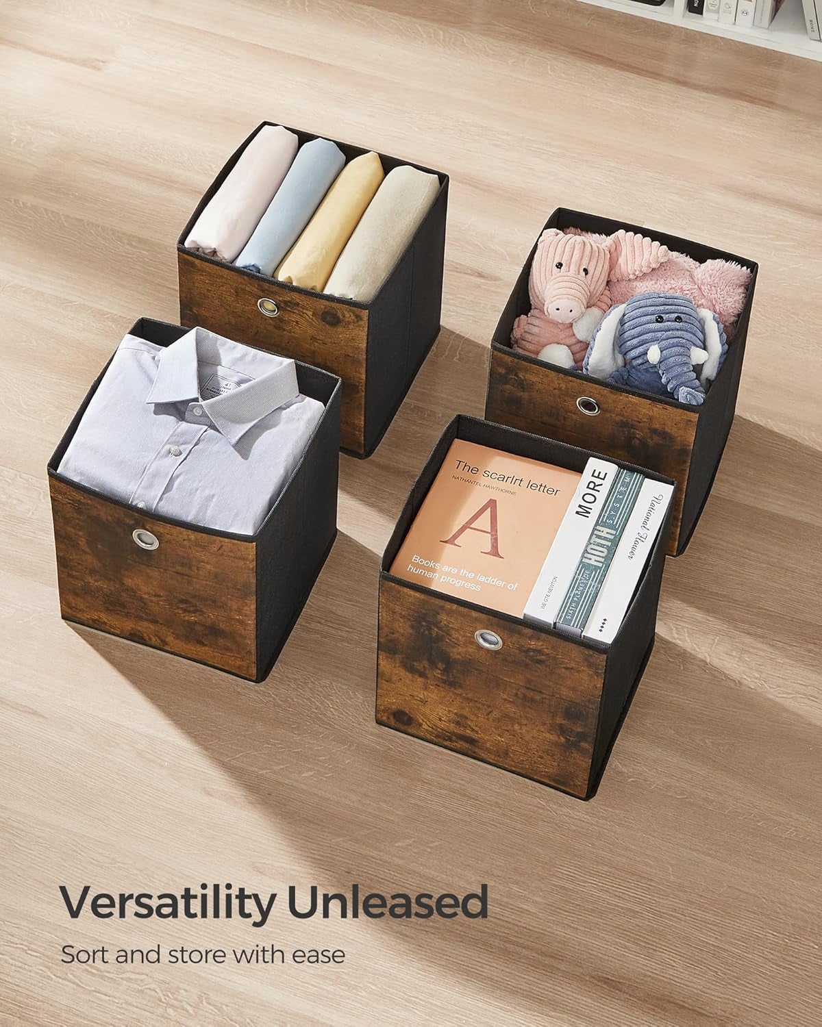 Storage Cubes, Set of 6 Storage Bins with Handles, Foldable Oxford Fabric and Non-Woven Fabric Storage Boxes, 10.2X10.2X11 Inches, Fit Cube Storage Unit, Rustic Brown URFB126B01