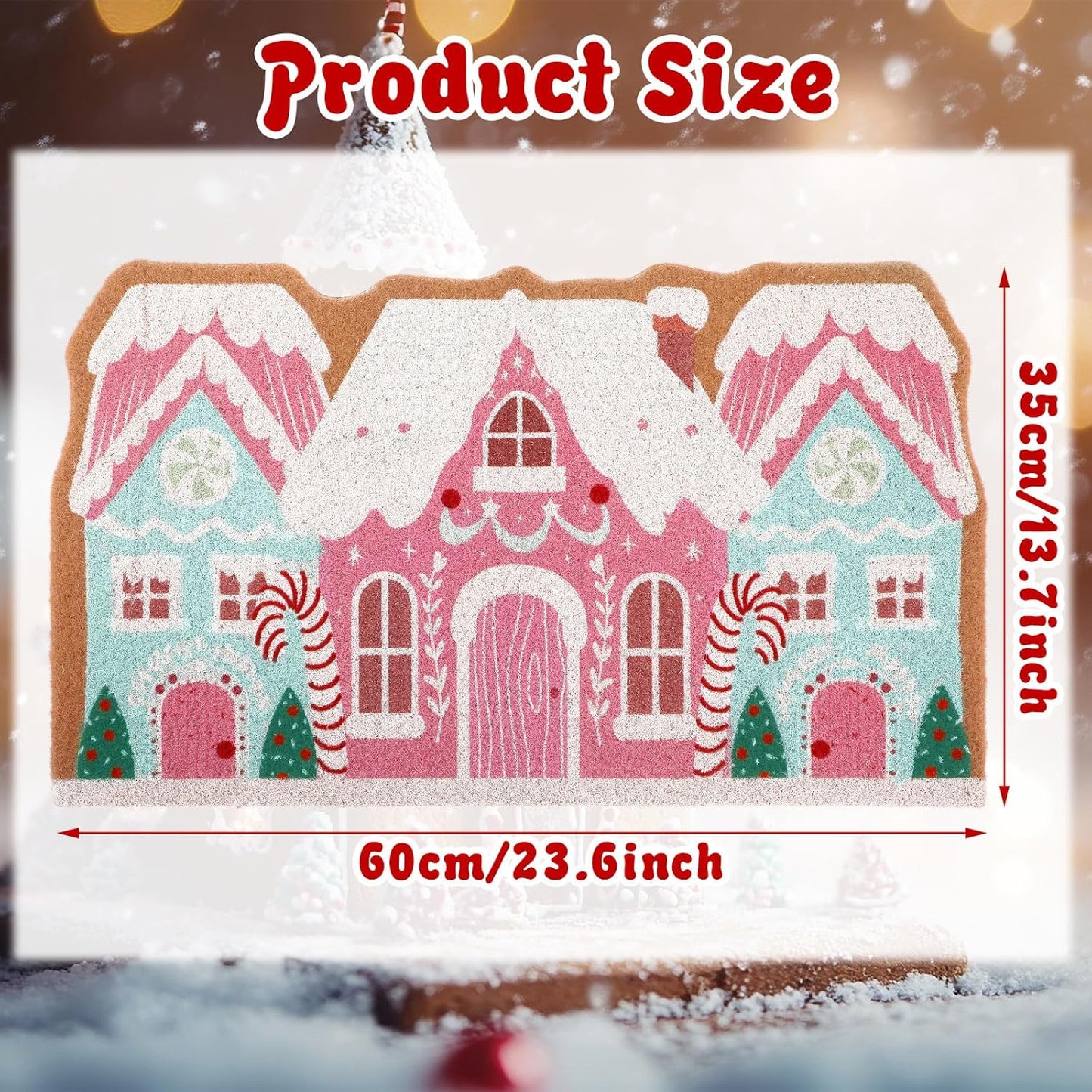 Pink Christmas Gingerbread House Doormat 23.6 X 13.7 Inch Pastel Christmas Welcome Doormat Cute Gingerbread Artificial Coir Non Slip Entrance Rugs for Indoor Outdoor Bathroom Kitchen Decor