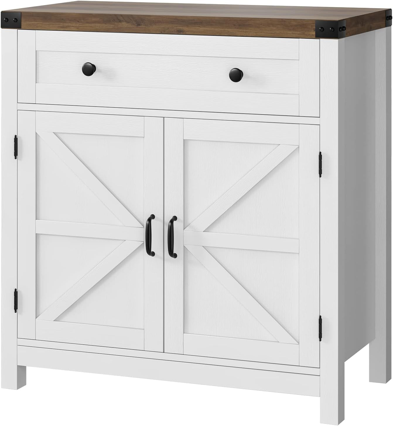 Coffee Bar Cabinet, Kitchen Storage Cabinet, Modern Farmhouse Buffet Sideboard with Drawer and Adjustable Shelf, Barn Door Accent Cabinets for Kitchen, Dining Room, Entryway, White