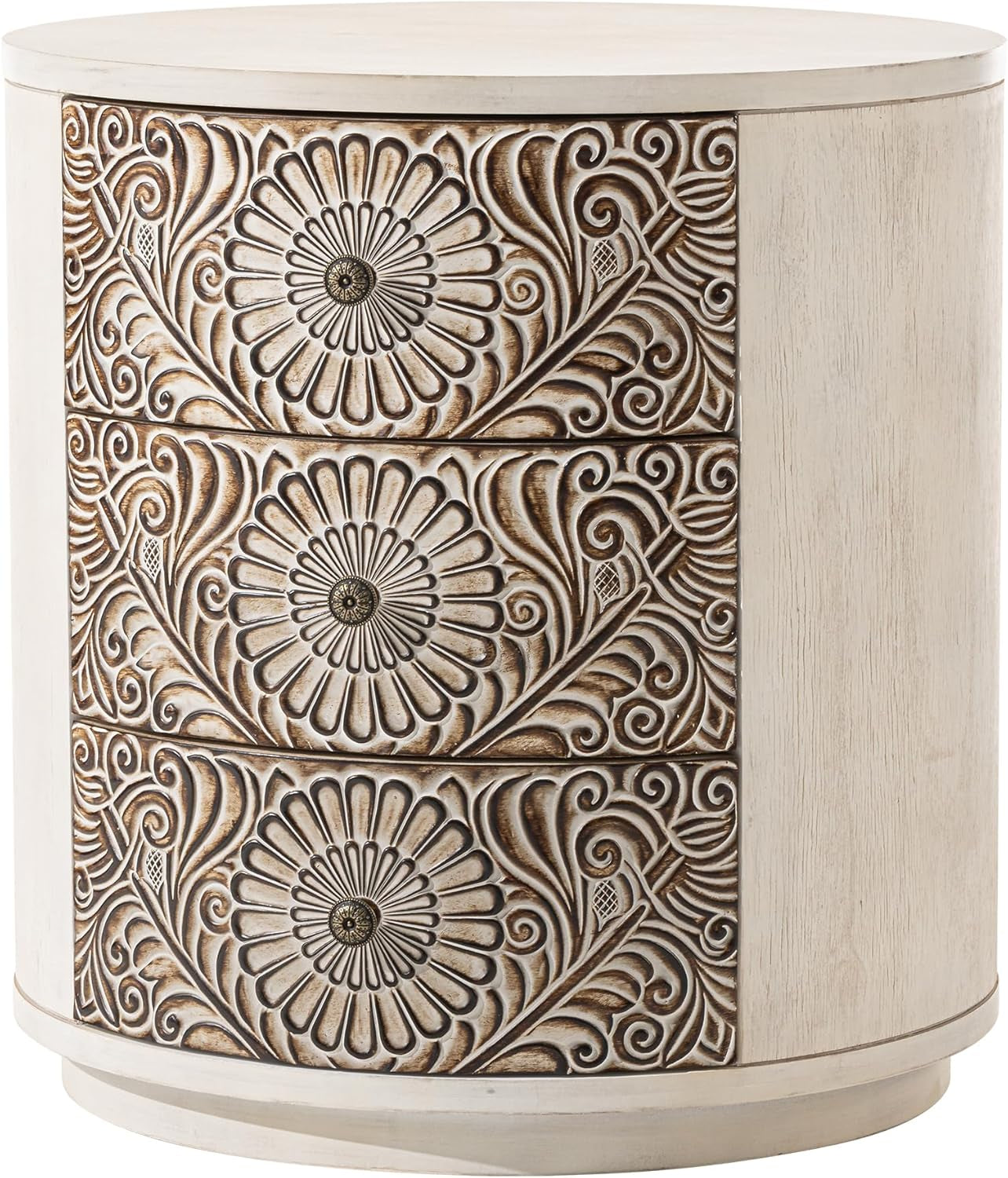 End Table Living Room Small Side Table W 3 Drawers, Vintage Bedside Table, Elegant Nightstand Small Dresser for Bedroom, Lightweight MDF Accent Table (Floral Texture)