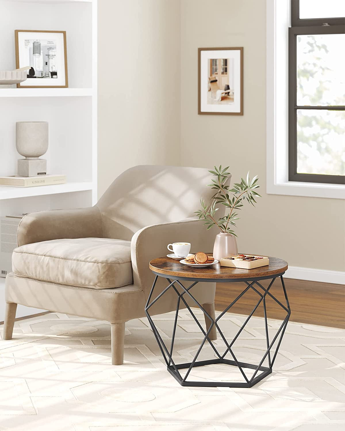 Small Coffee Table Set of 2, round Coffee Table with Steel Frame, Side End Table for Living Room, Bedroom, Office, Charcoal Gray and Ink Black