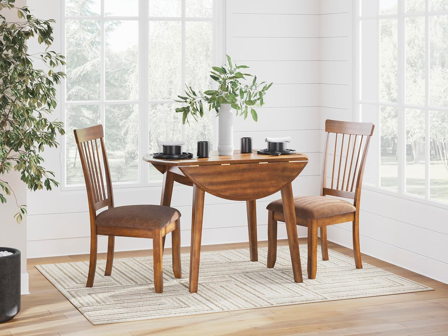 Berringer Dining Chairs Set of 2, Classic Wood Spindle-Back Design, Cushioned Microfiber Seat, Rustic Finish for Kitchen & Dining Room Chair, Walnut