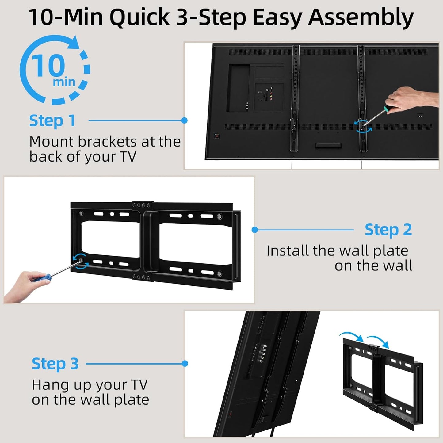 Heavy Duty Fixed TV Wall Mount for Most 32-86 Inch Flat Tvs, Max VESA 600X400Mm up to 165Lbs Fits 16/18/24 Inch Wood Studs, Universal Low Profile Wall Mount TV Bracket, Space Saving HV8601