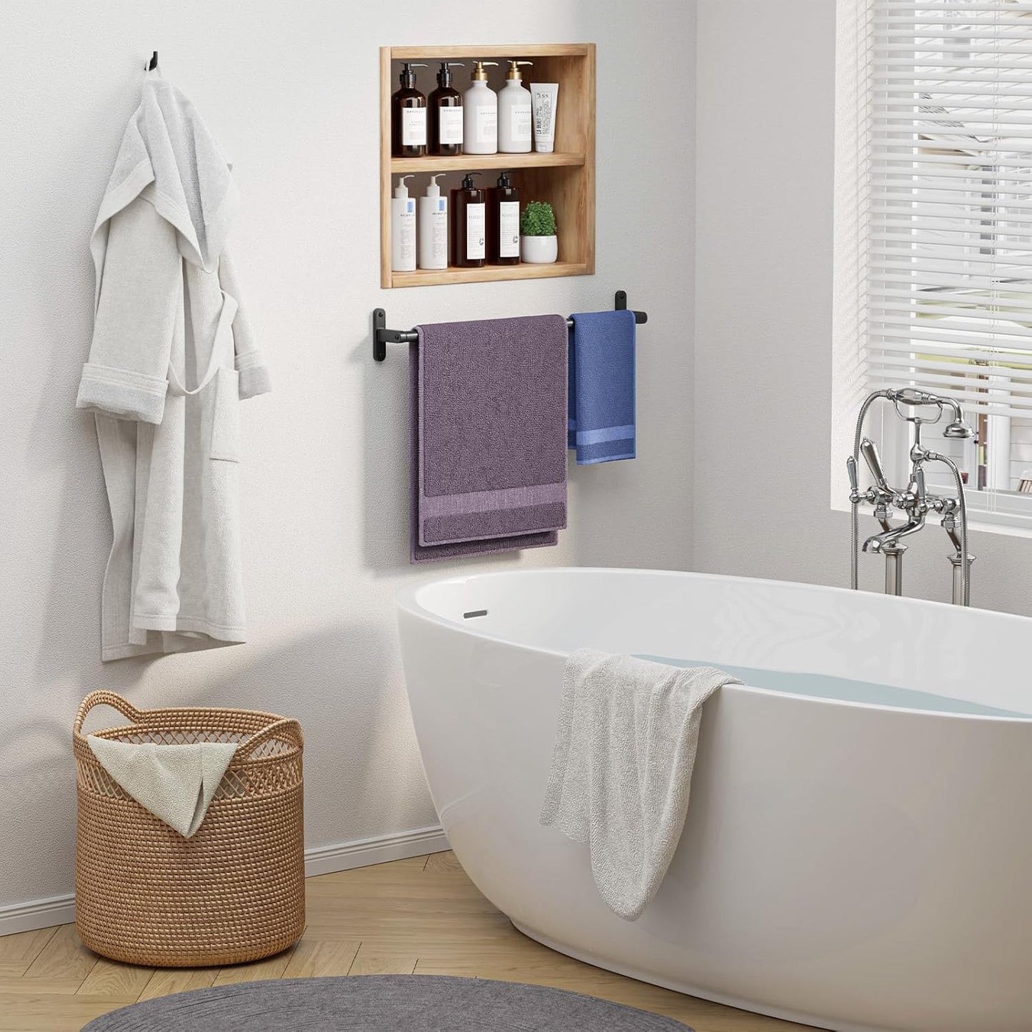 Black rustproof wall mounted bathroom towel bar, view 9