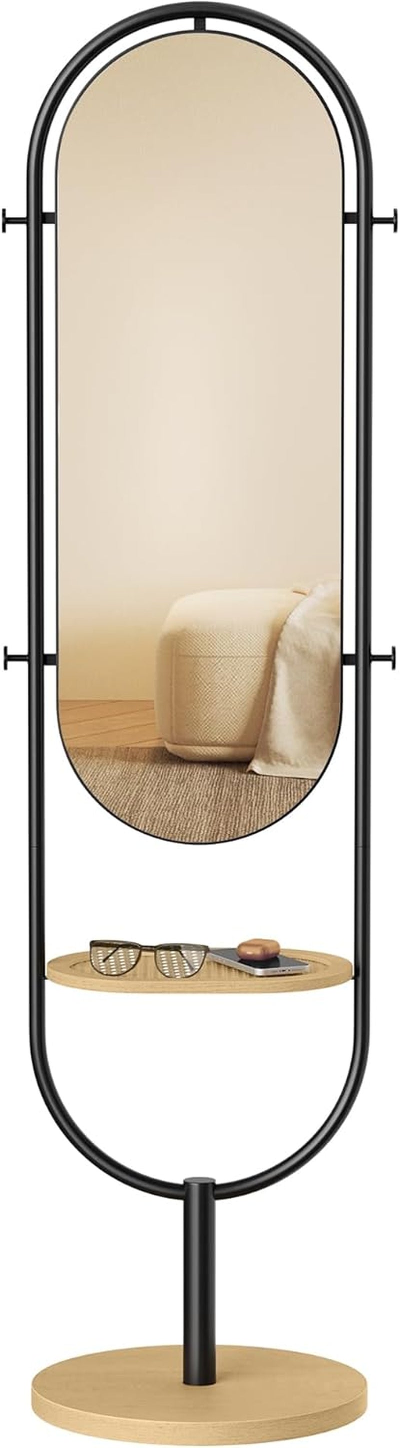 Full-Length Floor Mirror, 3-In-1, Modern Standing Full Body Mirror, Inspired by Original Award-Winning Design, 16.5 X 18.9 X 68.9 Inches, Living Room, Bedroom, Oak Beige and Ink Black