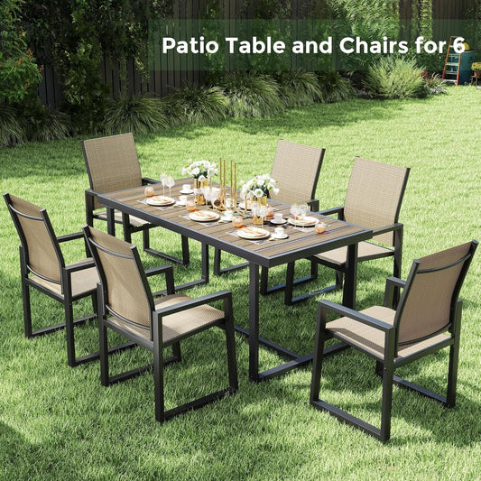 7 Piece Patio Dining Set for 6, Outdoor Furniture Set Includes 67" Rectangle Patio Table and 6 Textilene Dining Chairs, Outdoor Table and Chairs for Outsides, Backyard, Garden and Poolside