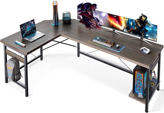 66" L Shaped Gaming Desk, Corner Computer Desk, Sturdy Home Office Computer Table, Writing Desk, Larger Gaming Desk Workstation, Grey Oak