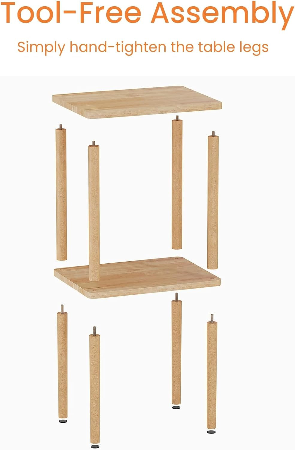 Solid Wood Side Table, 2-Tier Small End Table with Storage Shelf, Tall Nightstand Bedside Table for Bedroom, Living Room, Kids Room & Small Spaces. No-Tool Assembly.