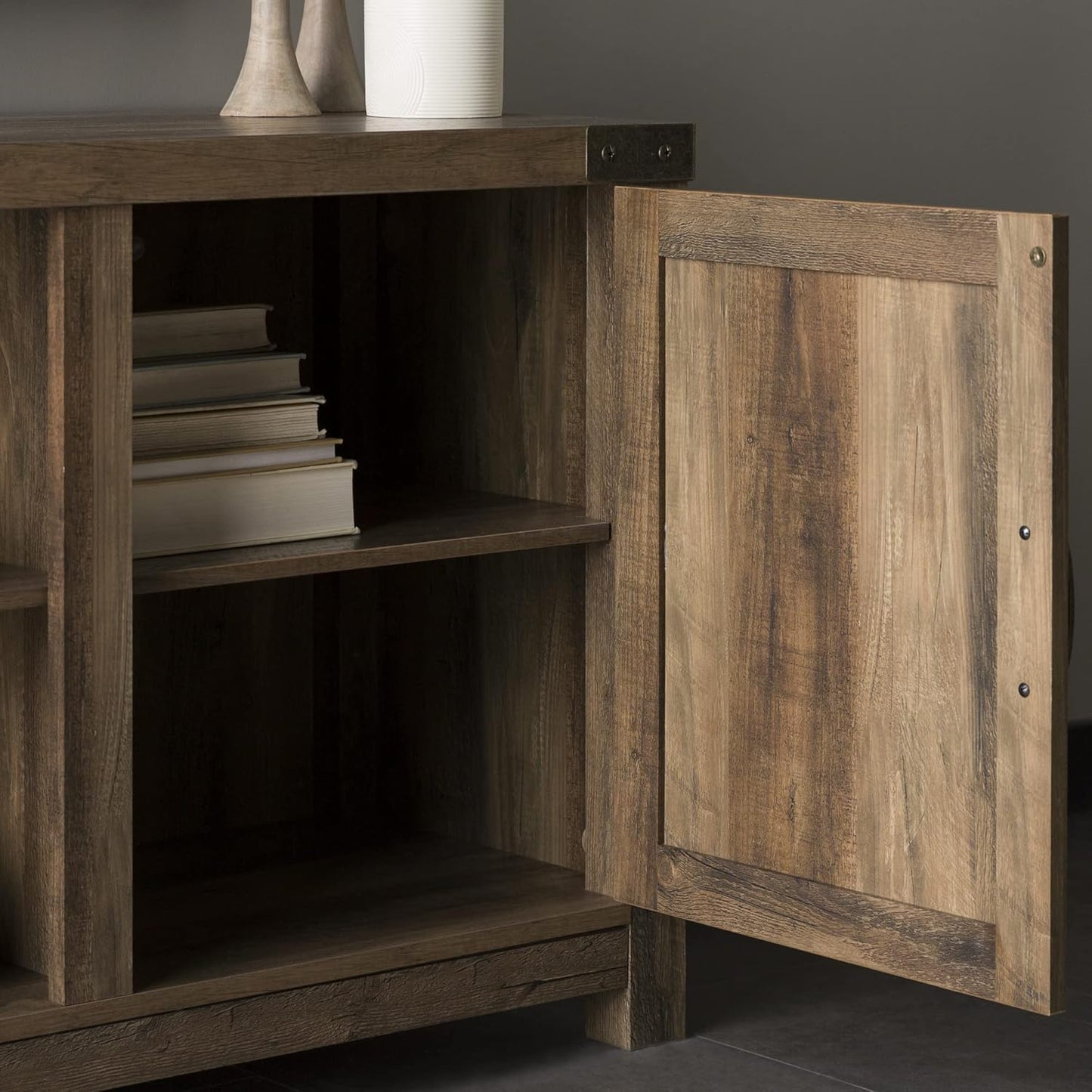 Georgetown Modern Farmhouse Double Barn Door TV Stand for Tvs up to 65 Inches, 58 Inch, Rustic Oak