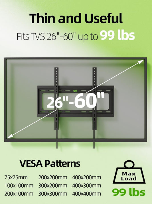 Tilting TV Wall Mount Bracket Low Profile for Most 26"-60" LED, LCD, Flat Television, TV Bracket Tilt Mount for VESA 400X400Mm- up to 99Lbs, Quick Lock and Release Fits 12" 16" Stud