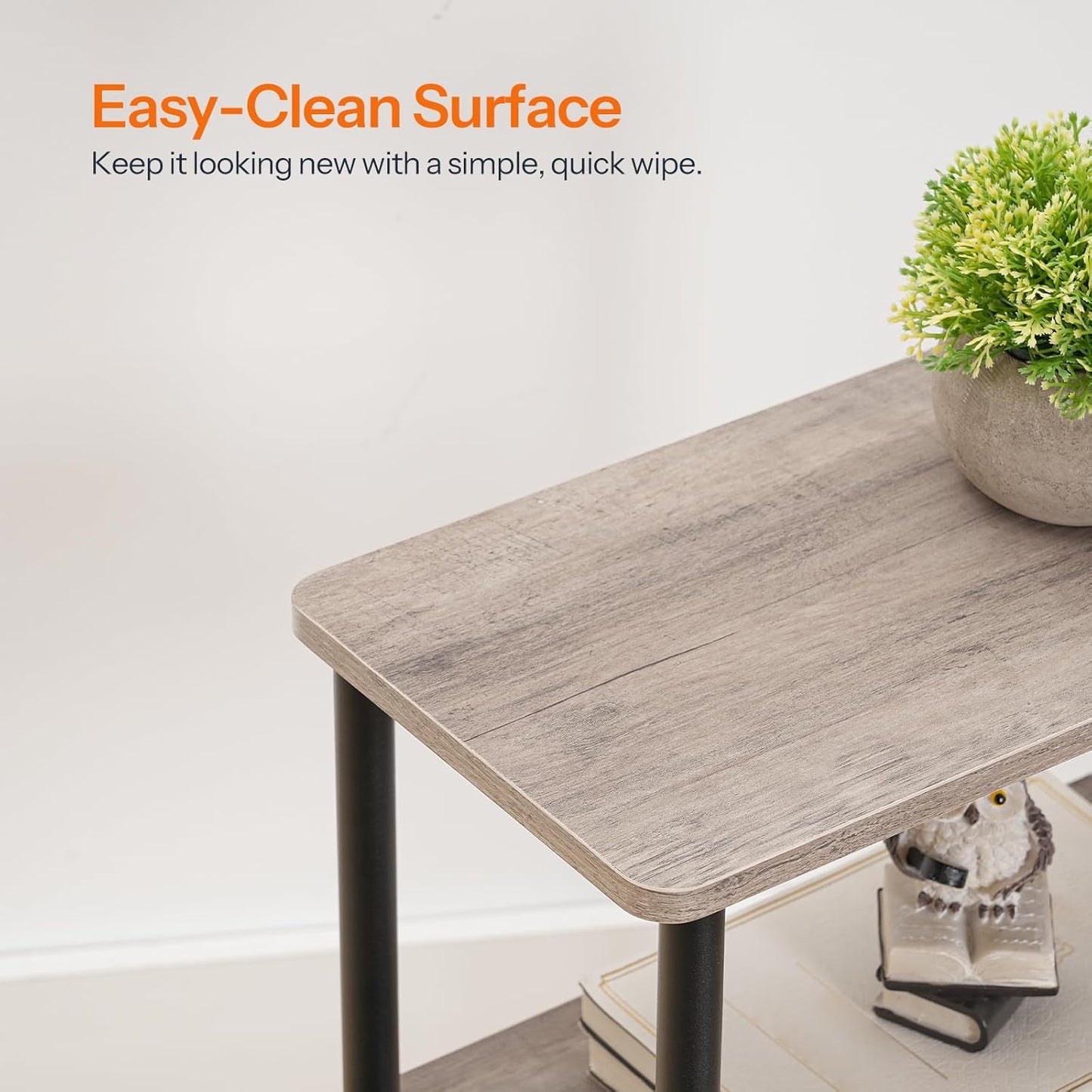 Narrow Side Table, 3-Tier Slim End Table No Tools Needed, Twist-On Assembly, Skinny Nightstand Sofa Storage Shelf for Living Room, Bedroom, Study, Greige and Black BG246BZ01