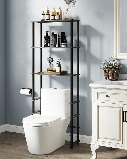 Over Toilet Rack, behind Toilet Storage for Bathroom Balcony Laundry, Grey/Black