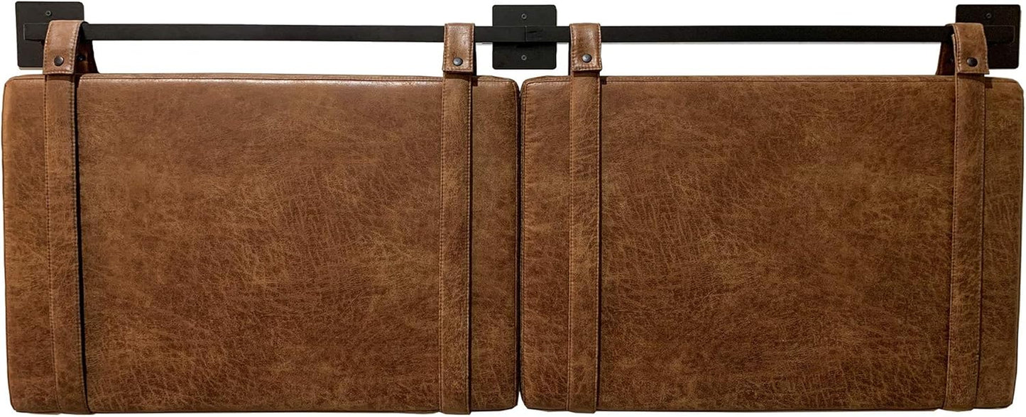 Harlow Modern Wall Mount Hanging Headboard, King, Brown Faux Leather