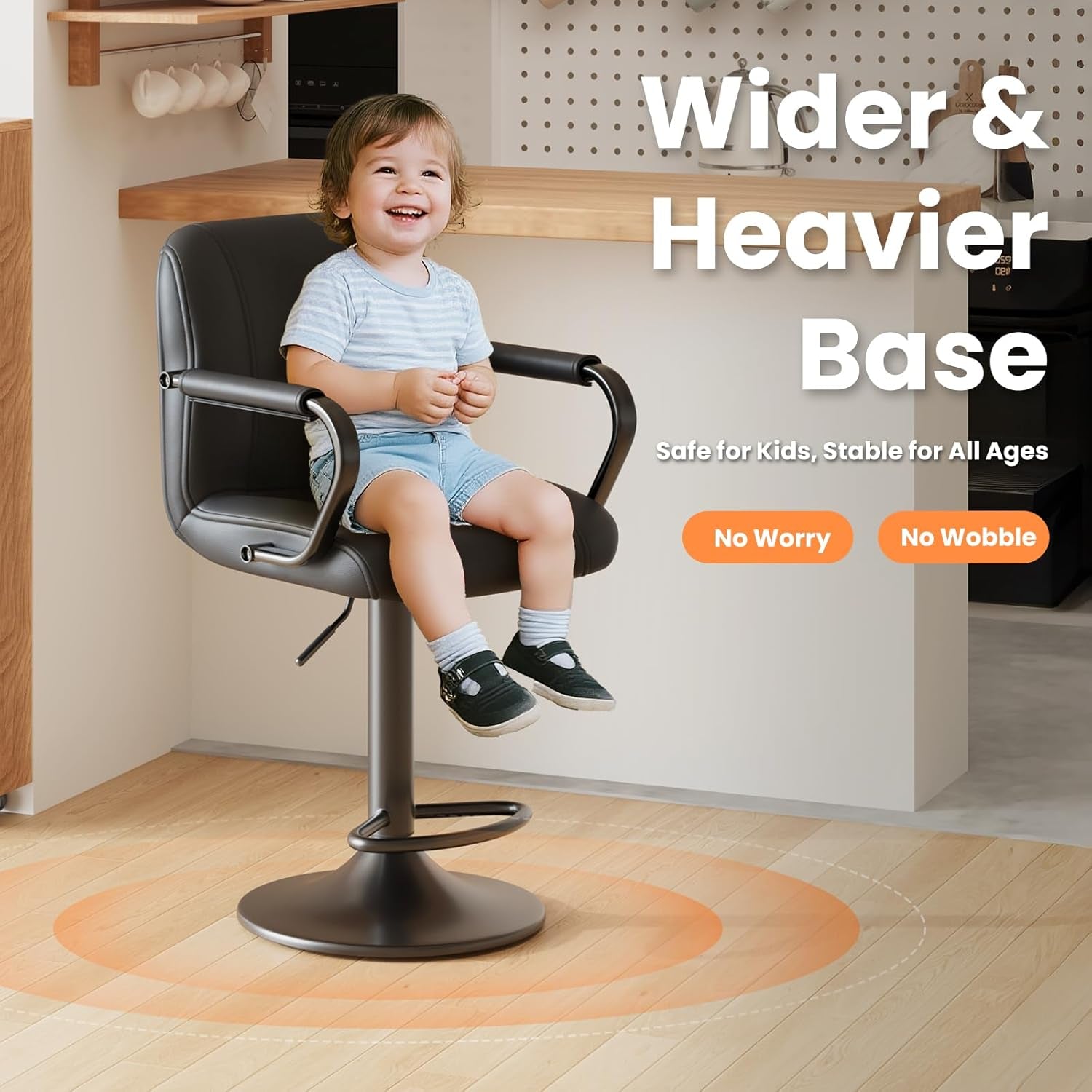 Set of 2 Modern Bar Stools with Backs - Adjustable High Chairs for Kitchen Island, Barstools for Home Bar, Island Stools, Sillas Altas Para Barra De Cocina, Black PU Leather