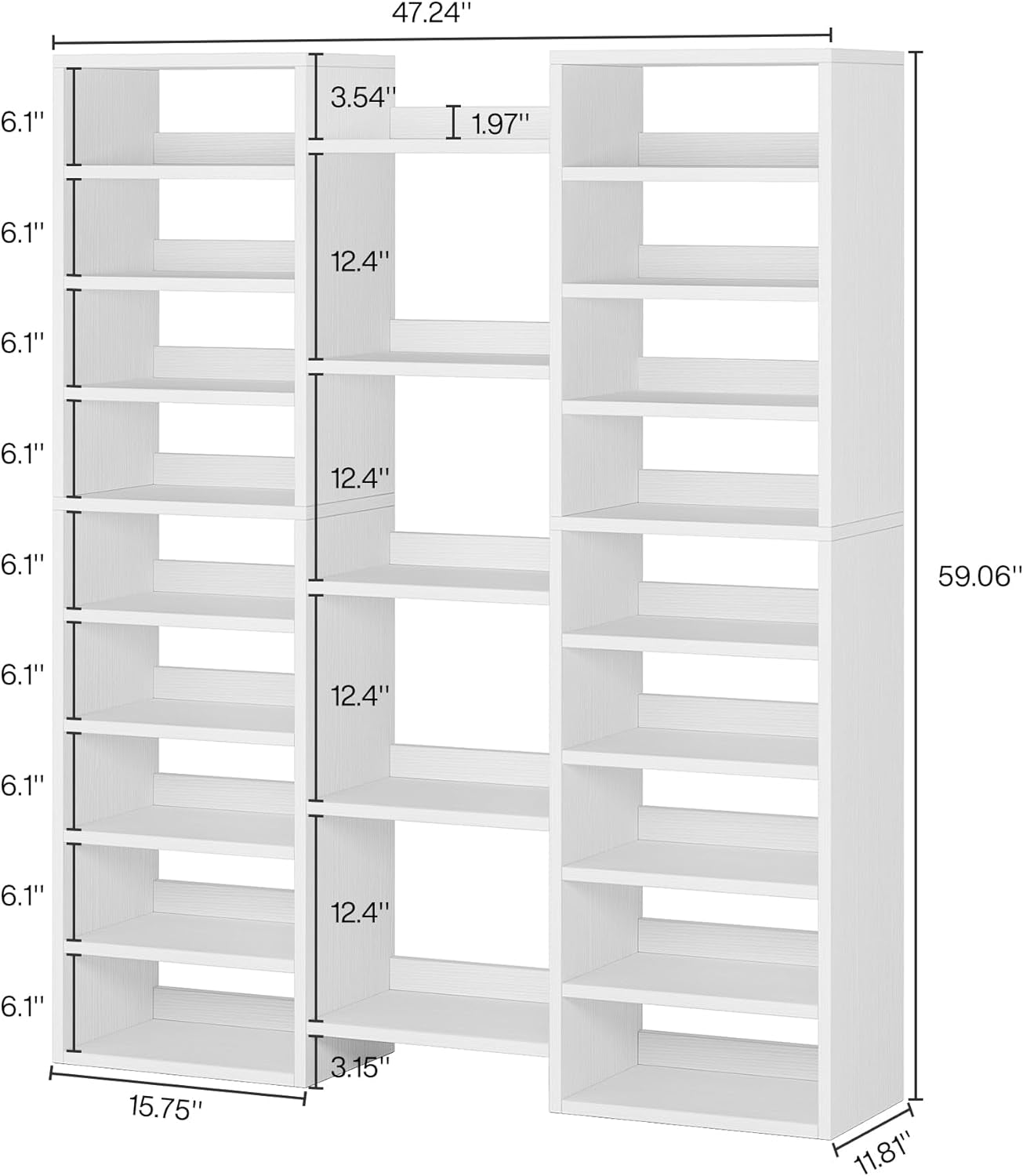 14-Tier Shoe Rack, White Shoe Storage Cabinet with 22 Open Cubbies, 46 Pairs Wide Entryway Shelf for Shoes, Modern Organizer for Closet Living Room Entryway Hallway